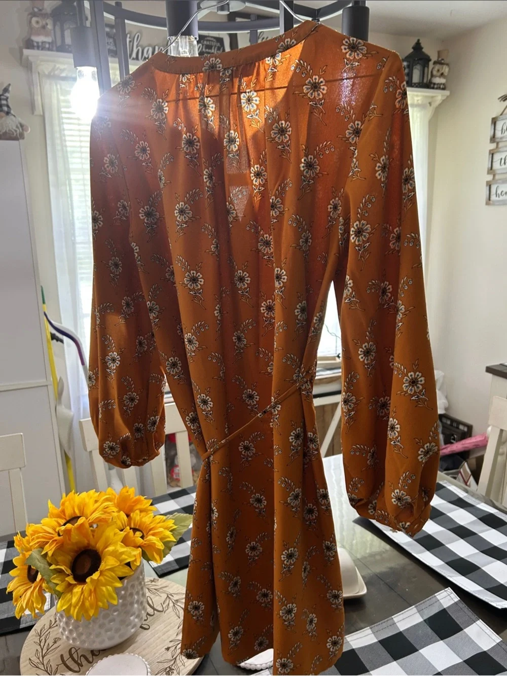 LOFT Rust Floral Tie-Waist Mini Dress - Picture 3 of 4